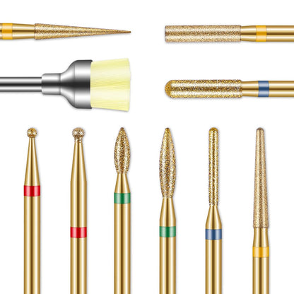 Depvko 10pcs 3/32" Cuticle Nail Drill Bits Kit - Gold, for Acrylic Gel Manicure Pedicure, E-File Nail Care Tools