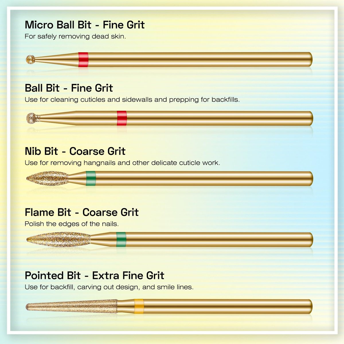 Depvko 10pcs 3/32" Cuticle Nail Drill Bits Kit - Gold, for Acrylic Gel Manicure Pedicure, E-File Nail Care Tools - görsel 5