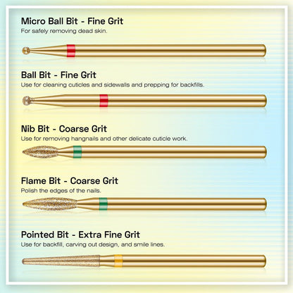 Depvko 10pcs 3/32" Cuticle Nail Drill Bits Kit - Gold, for Acrylic Gel Manicure Pedicure, E-File Nail Care Tools