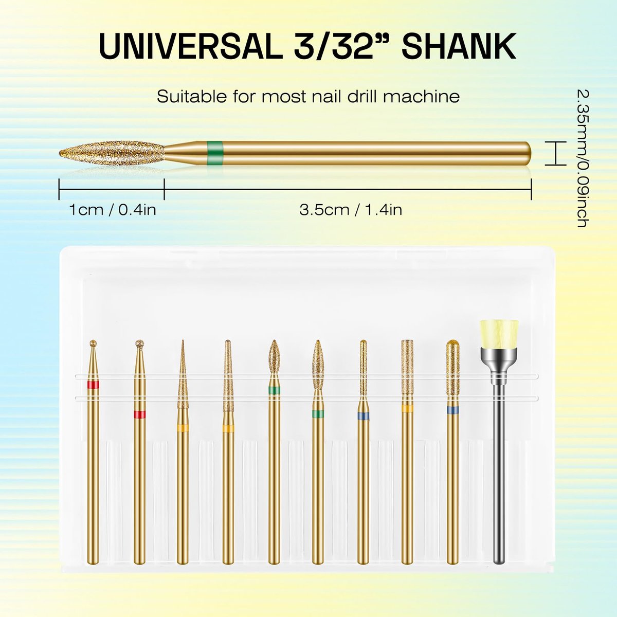 Depvko 10pcs 3/32" Cuticle Nail Drill Bits Kit - Gold, for Acrylic Gel Manicure Pedicure, E-File Nail Care Tools - görsel 9