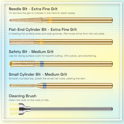Depvko 10pcs 3/32" Cuticle Nail Drill Bits Kit - Gold, for Acrylic Gel Manicure Pedicure, E-File Nail Care Tools - görsel 8
