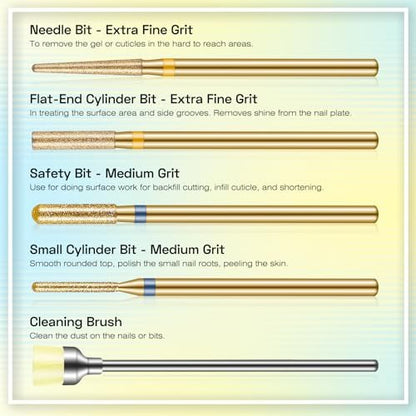 Depvko 10pcs 3/32" Cuticle Nail Drill Bits Kit - Gold, for Acrylic Gel Manicure Pedicure, E-File Nail Care Tools