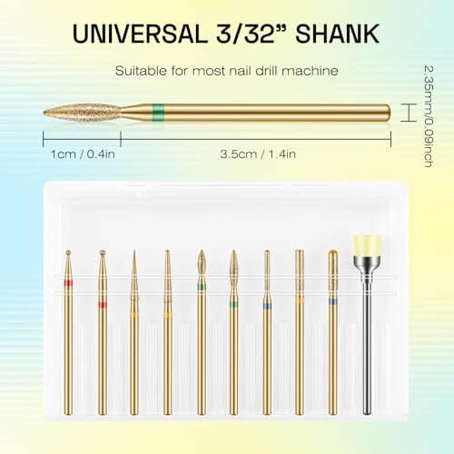 Depvko 10pcs 3/32" Cuticle Nail Drill Bits Kit - Gold, for Acrylic Gel Manicure Pedicure, E-File Nail Care Tools - görsel 10