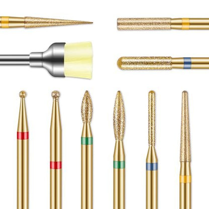 Depvko 10pcs 3/32" Cuticle Nail Drill Bits Kit - Gold, for Acrylic Gel Manicure Pedicure, E-File Nail Care Tools