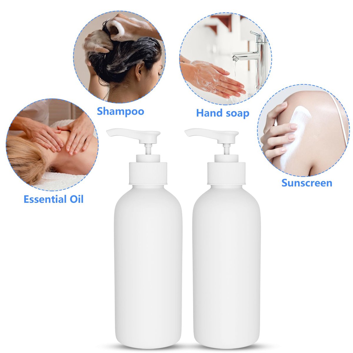 DTDNZKN 2 Pack 10 oz (300ml) Pump Bottles Dispenser for Massage Oil, Liquid Soap with Labels - White PET - görsel 9