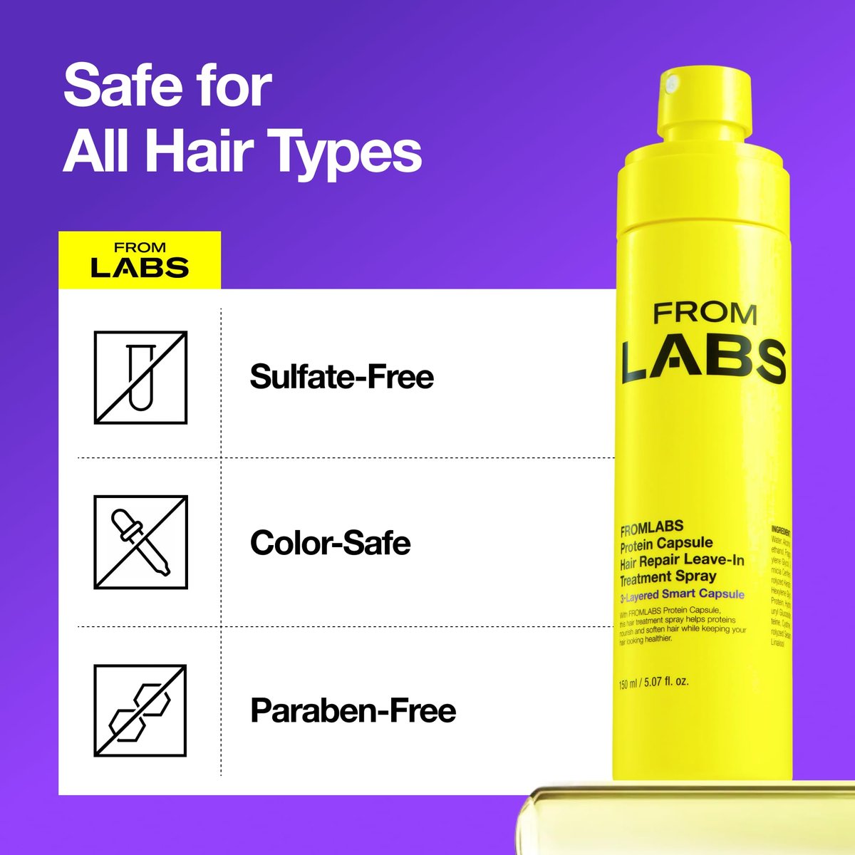 FROMLABS Protein Capsule Leave-In Treatment Spray – Lightweight Hydrating Mist for Heat Protection (Up to 428°F), Frizz Control & Split End Repair, Color-Safe, Fine-Hair Friendly, 5.07 fl oz - görsel 11