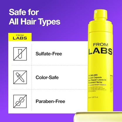 FROMLABS Protein Capsule Leave-In Treatment Spray – Lightweight Hydrating Mist for Heat Protection (Up to 428°F), Frizz Control & Split End Repair, Color-Safe, Fine-Hair Friendly, 5.07 fl oz