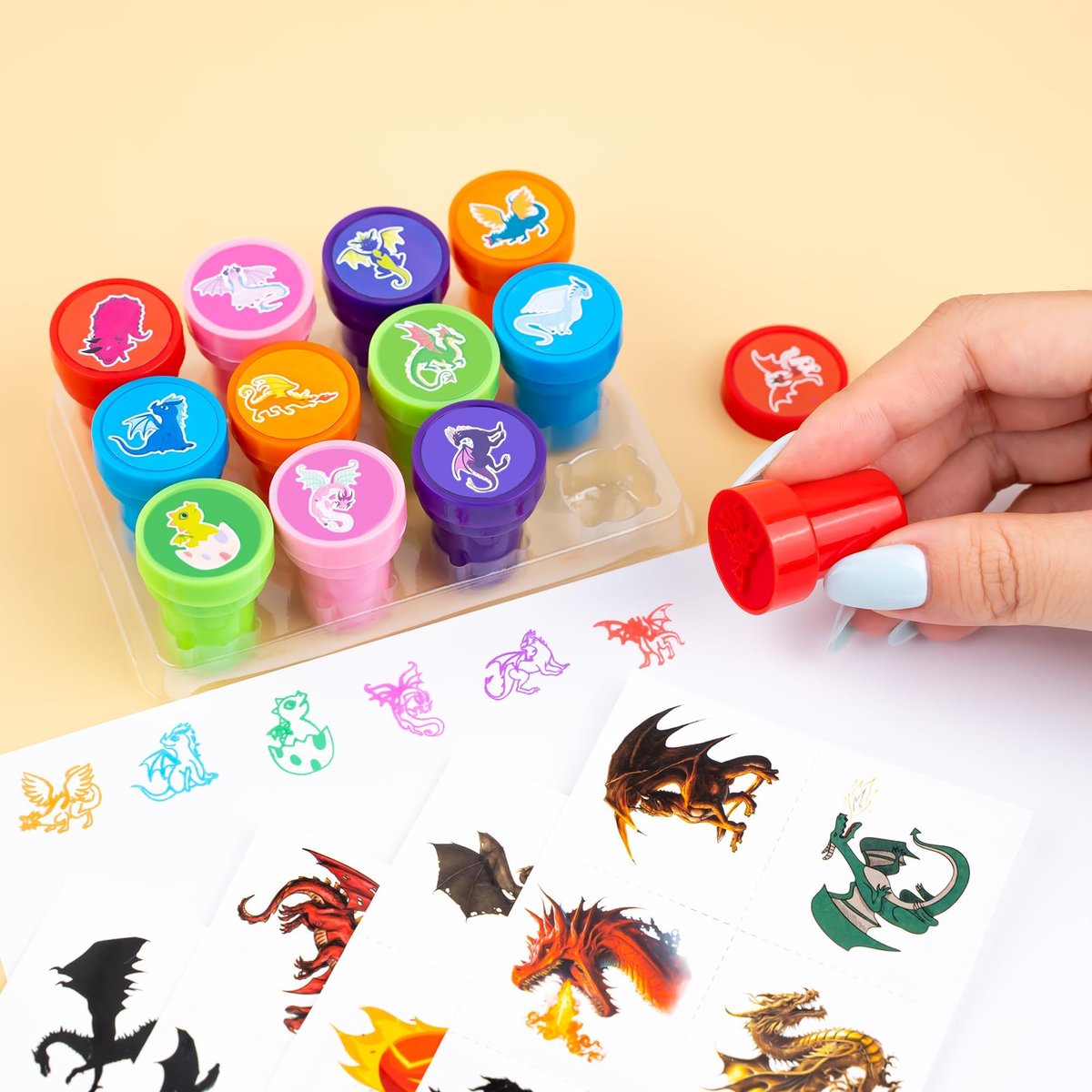 36PCS Dragon Party Favors Set: Pre-Cut Temporary Tattoos & Stamps for Dragon-Themed Birthday, Goodie Bags, Classroom Rewards, and Kids' Gifts Avelisse