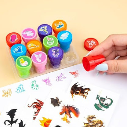 36PCS Dragon Party Favors Set: Pre-Cut Temporary Tattoos & Stamps for Dragon-Themed Birthday, Goodie Bags, Classroom Rewards, and Kids' Gifts Avelisse