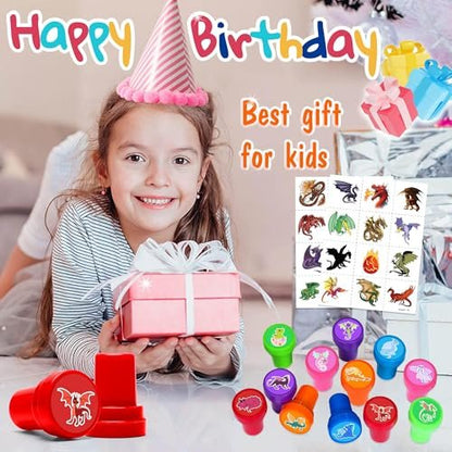 36PCS Dragon Party Favors Set: Pre-Cut Temporary Tattoos & Stamps for Dragon-Themed Birthday, Goodie Bags, Classroom Rewards, and Kids' Gifts Avelisse