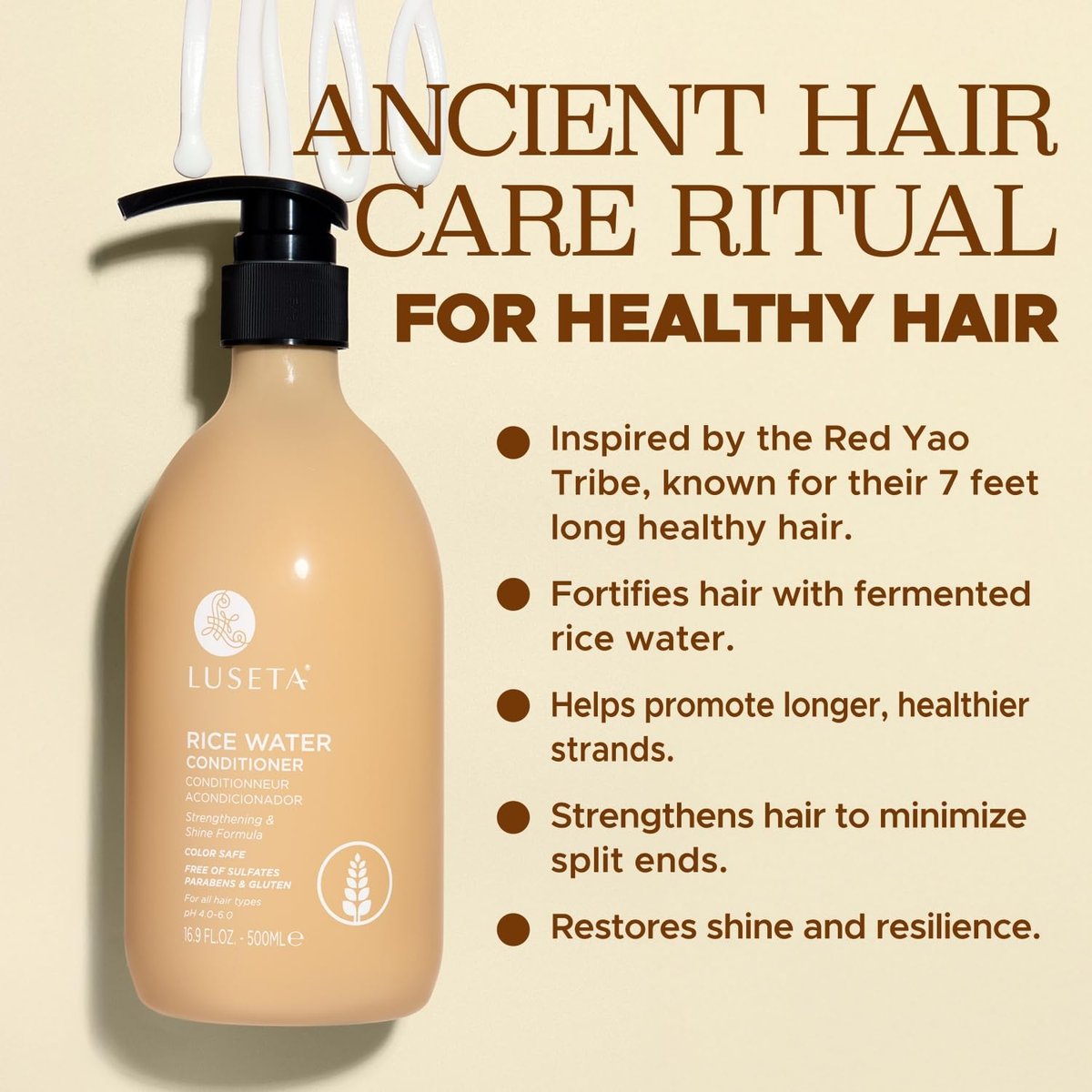 Luseta Rice Water Conditioner - Strengthening & Nourishing, Revitalizes Shine, Hydrating & Frizz Control for All Hair Types, 16.9 oz Avelisse