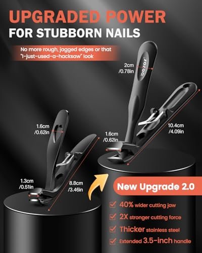 BEZOX Toenail Clippers for Thick Toenails – Long Handle Heavy-Duty Nail Cutters for Seniors, Angled Head, Stainless Steel, Black Avelisse