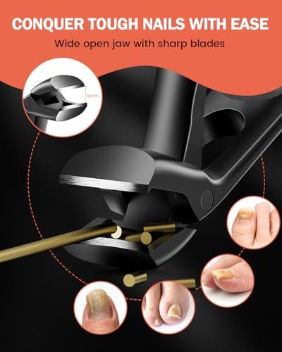 BEZOX Toenail Clippers for Thick Toenails – Long Handle Heavy-Duty Nail Cutters for Seniors, Angled Head, Stainless Steel, Black Avelisse