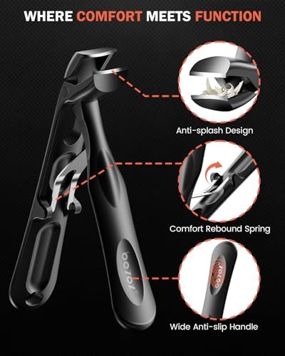 BEZOX Toenail Clippers for Thick Toenails – Long Handle Heavy-Duty Nail Cutters for Seniors, Angled Head, Stainless Steel, Black Avelisse