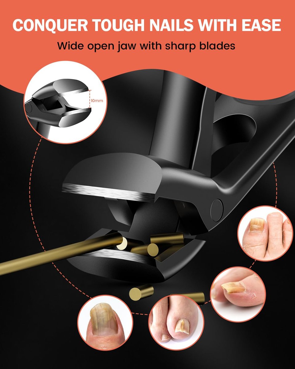 BEZOX Toenail Clippers for Thick Toenails – Long Handle Heavy-Duty Nail Cutters for Seniors, Angled Head, Stainless Steel, Black Avelisse