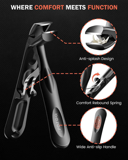 BEZOX Toenail Clippers for Thick Toenails – Long Handle Heavy-Duty Nail Cutters for Seniors, Angled Head, Stainless Steel, Black Avelisse