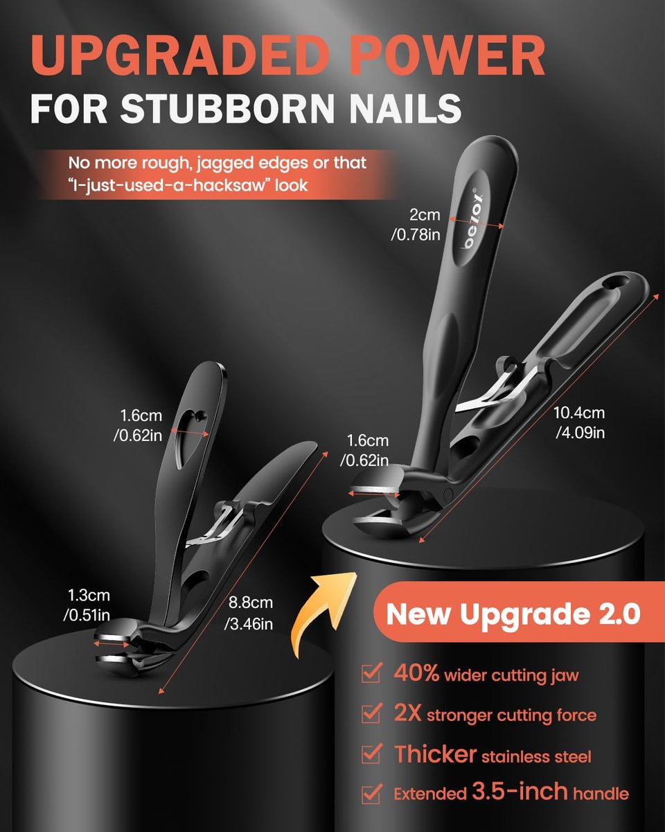 BEZOX Toenail Clippers for Thick Toenails – Long Handle Heavy-Duty Nail Cutters for Seniors, Angled Head, Stainless Steel, Black Avelisse