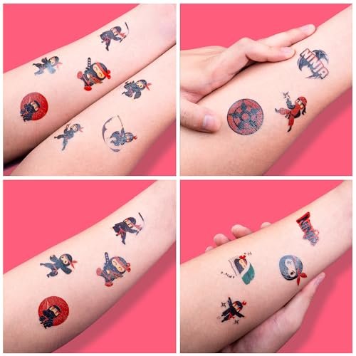 96 PCS Ninja Martial Arts Warriors Pre-Cut Temporary Tattoos for Kids - Super Cute Ninja Themed Skin-Friendly Fake Tattoo Stickers for Birthday Party Favors, Rewards & Decorations - görsel 12