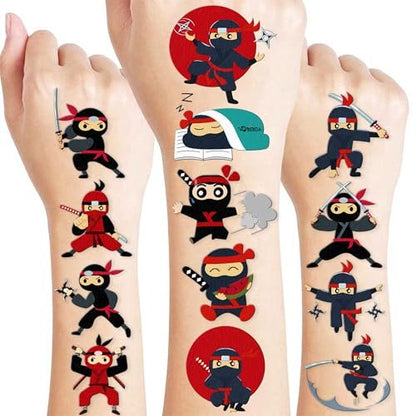 96 PCS Ninja Martial Arts Warriors Pre-Cut Temporary Tattoos for Kids - Super Cute Ninja Themed Skin-Friendly Fake Tattoo Stickers for Birthday Party Favors, Rewards & Decorations
