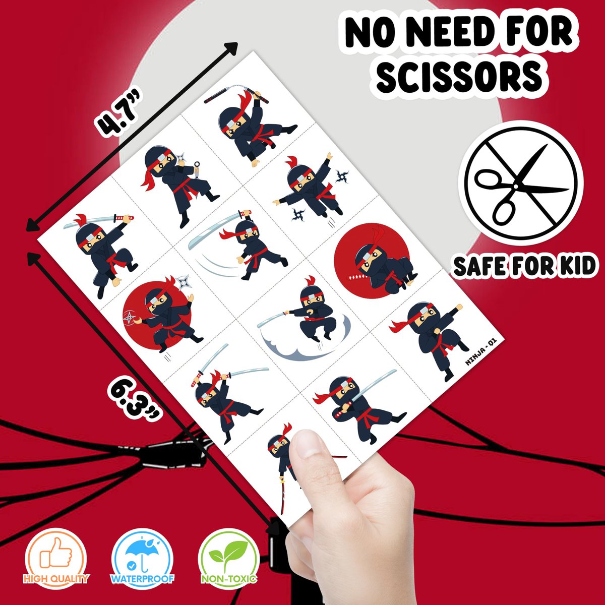 96 PCS Ninja Martial Arts Warriors Pre-Cut Temporary Tattoos for Kids - Super Cute Ninja Themed Skin-Friendly Fake Tattoo Stickers for Birthday Party Favors, Rewards & Decorations - görsel 7