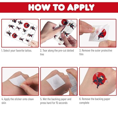 96 PCS Ninja Martial Arts Warriors Pre-Cut Temporary Tattoos for Kids - Super Cute Ninja Themed Skin-Friendly Fake Tattoo Stickers for Birthday Party Favors, Rewards & Decorations - görsel 10