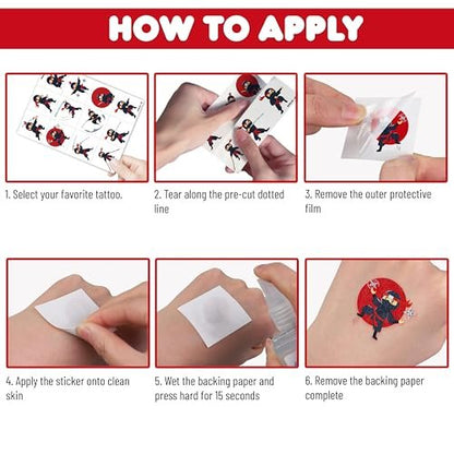 96 PCS Ninja Martial Arts Warriors Pre-Cut Temporary Tattoos for Kids - Super Cute Ninja Themed Skin-Friendly Fake Tattoo Stickers for Birthday Party Favors, Rewards & Decorations