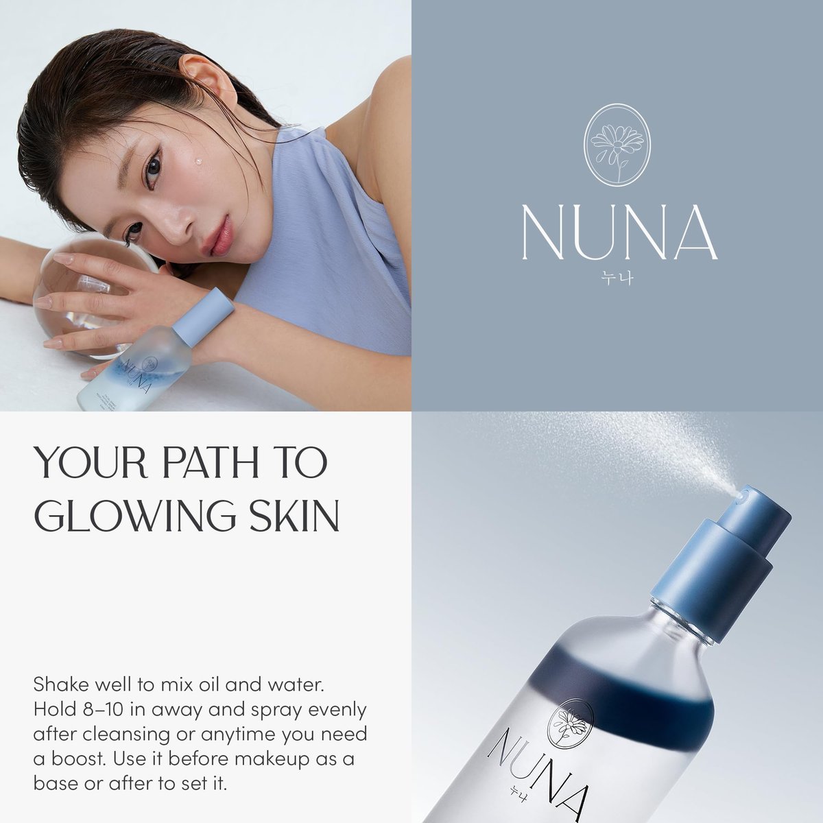 NUNA Ultra Hydrating Face Serum Spray with Peptides, Niacinamide, Hyaluronic Acid & Botanical Extracts – Korean Lightweight Moisture Boost Facial Mist & Setting Spray for Makeup – 3.38 fl oz Avelisse