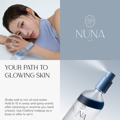 NUNA Ultra Hydrating Face Serum Spray with Peptides, Niacinamide, Hyaluronic Acid & Botanical Extracts – Korean Lightweight Moisture Boost Facial Mist & Setting Spray for Makeup – 3.38 fl oz Avelisse