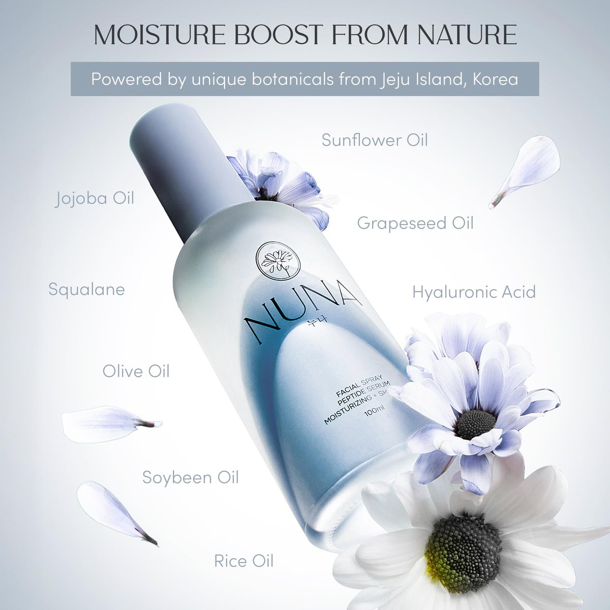 NUNA Ultra Hydrating Face Serum Spray with Peptides, Niacinamide, Hyaluronic Acid & Botanical Extracts – Korean Lightweight Moisture Boost Facial Mist & Setting Spray for Makeup – 3.38 fl oz Avelisse