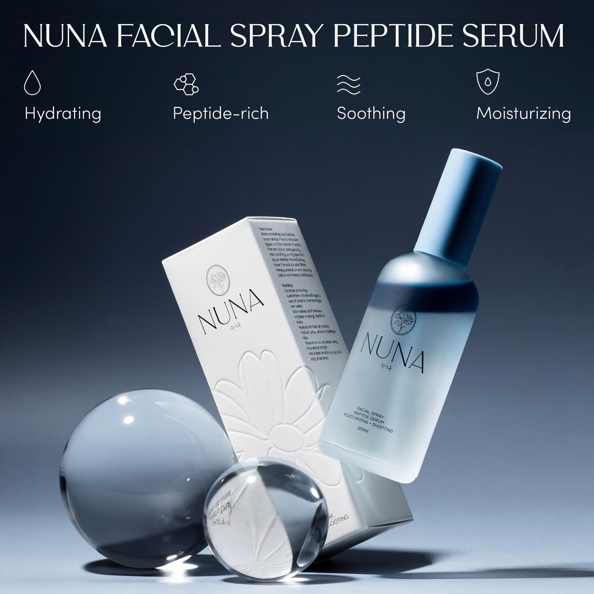 NUNA Ultra Hydrating Face Serum Spray with Peptides, Niacinamide, Hyaluronic Acid & Botanical Extracts – Korean Lightweight Moisture Boost Facial Mist & Setting Spray for Makeup – 3.38 fl oz Avelisse