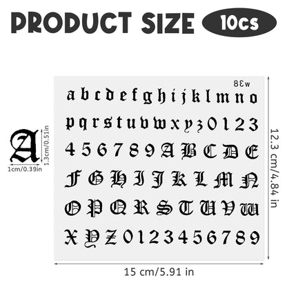 HJZHII 10 Sheet Gothic Temporary Tattoos - Small English Letters Numbers Alphabet Tattoo Stickers for Adult Finger Neck Body