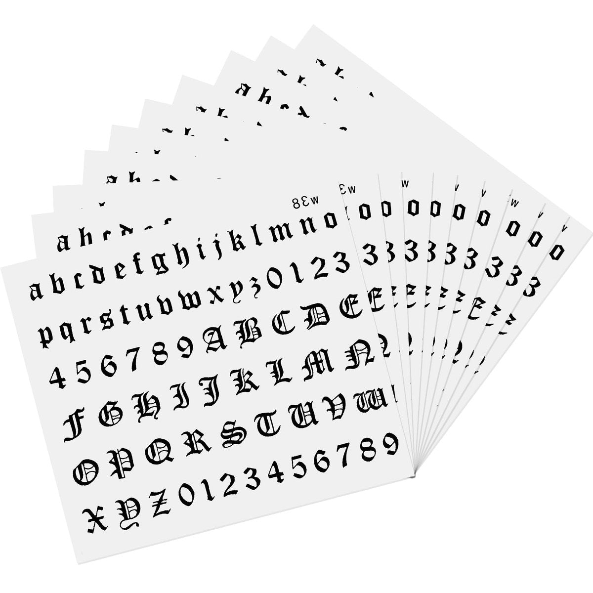 HJZHII 10 Sheet Gothic Temporary Tattoos - Small English Letters Numbers Alphabet Tattoo Stickers for Adult Finger Neck Body - görsel 1