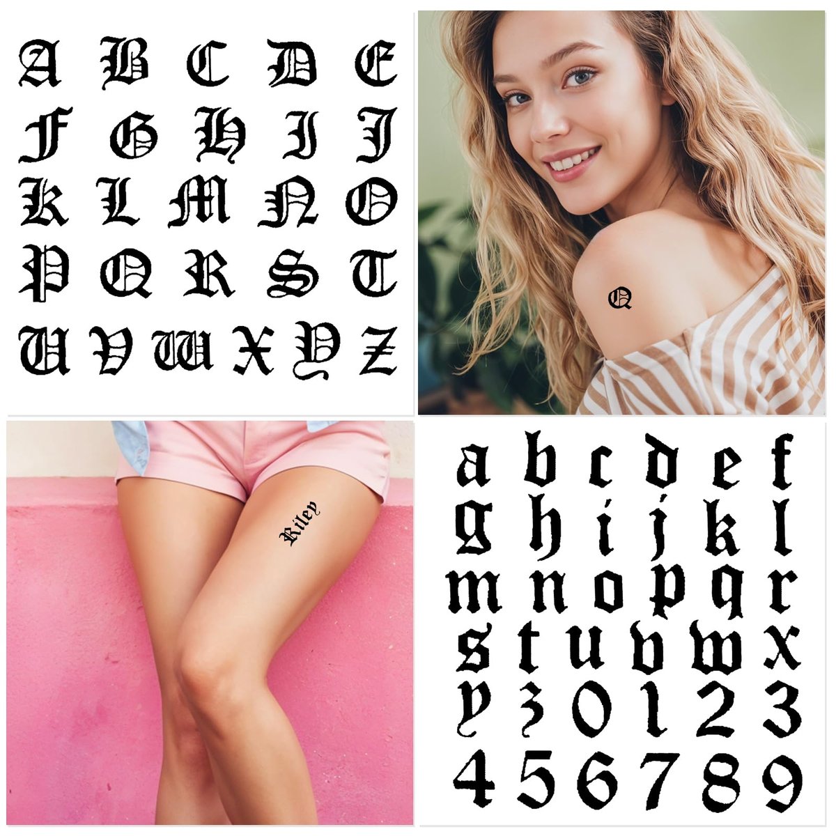 HJZHII 10 Sheet Gothic Temporary Tattoos - Small English Letters Numbers Alphabet Tattoo Stickers for Adult Finger Neck Body - görsel 11