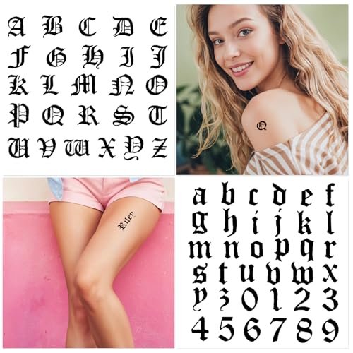 HJZHII 10 Sheet Gothic Temporary Tattoos - Small English Letters Numbers Alphabet Tattoo Stickers for Adult Finger Neck Body - görsel 12
