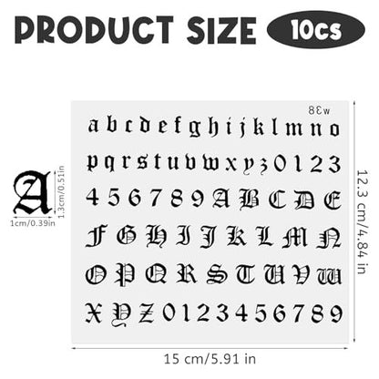 HJZHII 10 Sheet Gothic Temporary Tattoos - Small English Letters Numbers Alphabet Tattoo Stickers for Adult Finger Neck Body