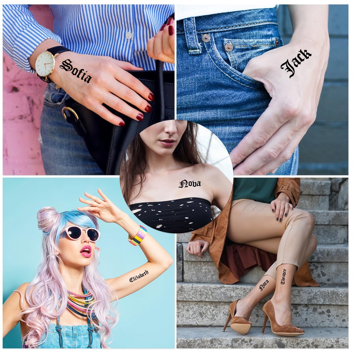 HJZHII 10 Sheet Gothic Temporary Tattoos - Small English Letters Numbers Alphabet Tattoo Stickers for Adult Finger Neck Body - görsel 9