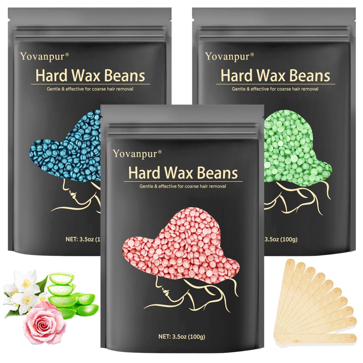 Yovanpur Hard Wax Beads 10.5oz (3 Pack) – Professional Waxing Beans for Hair Removal – Brazilian, Bikini, Face, Eyebrows, Underarms, Chest, Back, Legs – for Women & Men - görsel 1