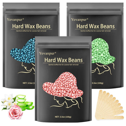 Yovanpur Hard Wax Beads 10.5oz (3 Pack) – Professional Waxing Beans for Hair Removal – Brazilian, Bikini, Face, Eyebrows, Underarms, Chest, Back, Legs – for Women & Men