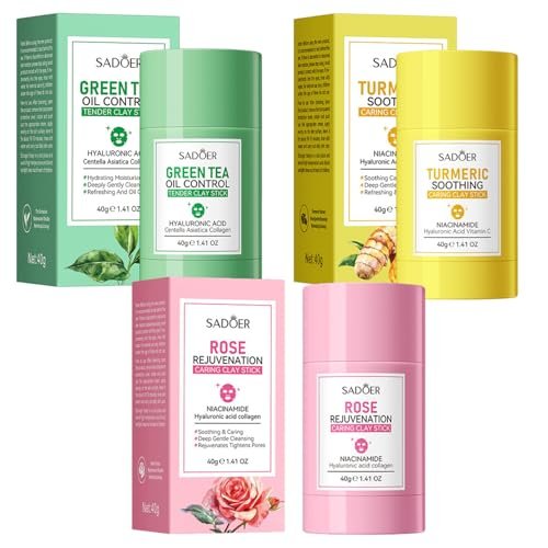 3PCS Green Tea Face Mask, Turmeric Clay Mask Rose Stick for Deep Cleansing, Blackhead Remover, Oil Control, Moisturizing for All Skin Types Avelisse