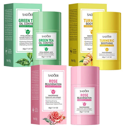 3PCS Green Tea Face Mask, Turmeric Clay Mask Rose Stick for Deep Cleansing, Blackhead Remover, Oil Control, Moisturizing for All Skin Types Avelisse