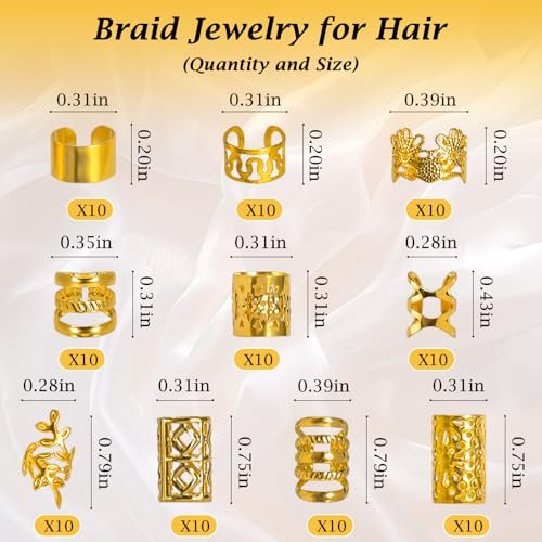 Nafaboig 100PCS Gold Hair Jewelry for Women Braids - Assorted Hair Cuffs, Ear Clips & Loc Beads for Hair Decoration - görsel 6