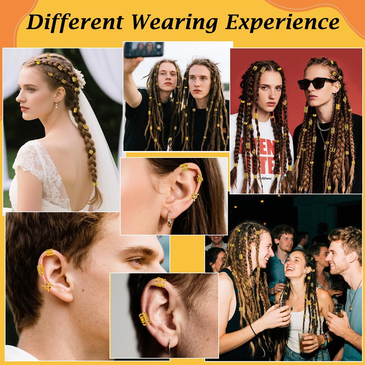 Nafaboig 100PCS Gold Hair Jewelry for Women Braids - Assorted Hair Cuffs, Ear Clips & Loc Beads for Hair Decoration - görsel 7