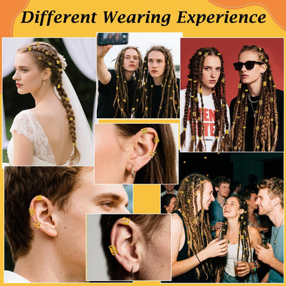 Nafaboig 100PCS Gold Hair Jewelry for Women Braids - Assorted Hair Cuffs, Ear Clips & Loc Beads for Hair Decoration