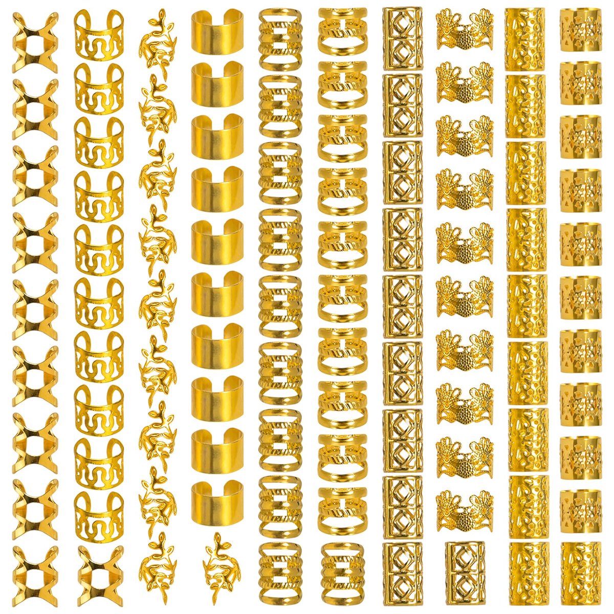 Nafaboig 100PCS Gold Hair Jewelry for Women Braids - Assorted Hair Cuffs, Ear Clips & Loc Beads for Hair Decoration - görsel 1