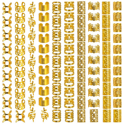 Nafaboig 100PCS Gold Hair Jewelry for Women Braids - Assorted Hair Cuffs, Ear Clips & Loc Beads for Hair Decoration
