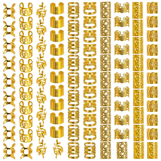 Nafaboig 100PCS Gold Hair Jewelry for Women Braids - Assorted Hair Cuffs, Ear Clips & Loc Beads for Hair Decoration