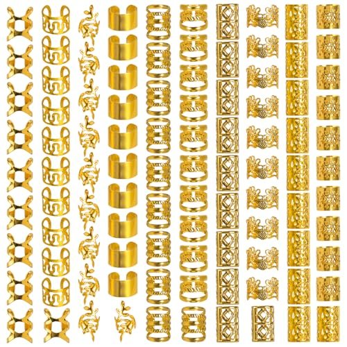 Nafaboig 100PCS Gold Hair Jewelry for Women Braids - Assorted Hair Cuffs, Ear Clips & Loc Beads for Hair Decoration - görsel 2