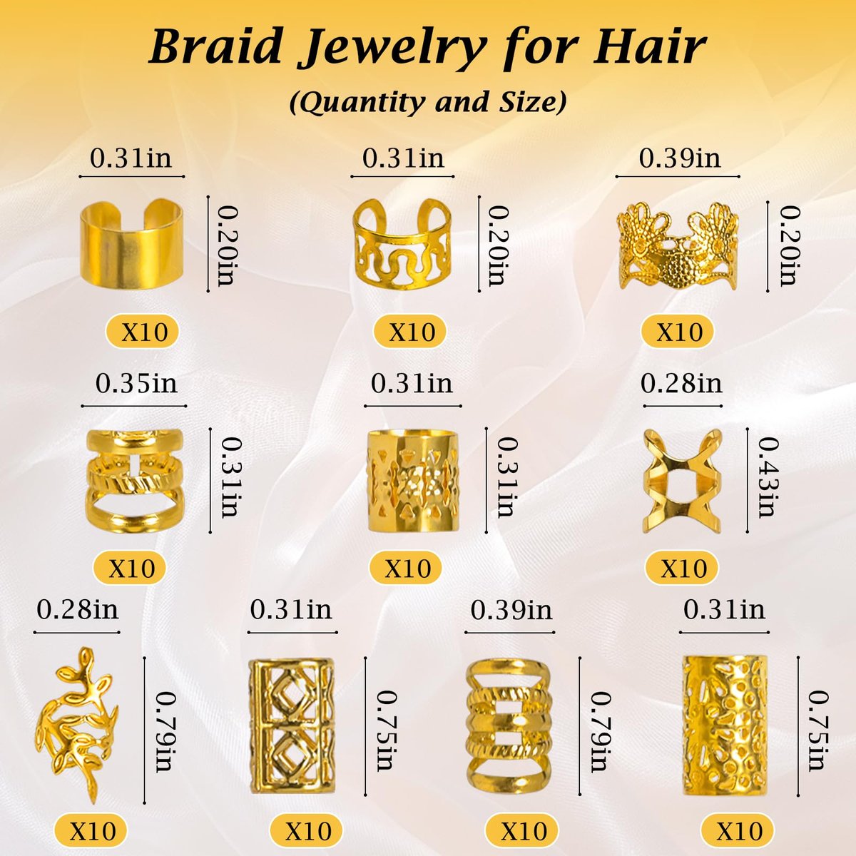 Nafaboig 100PCS Gold Hair Jewelry for Women Braids - Assorted Hair Cuffs, Ear Clips & Loc Beads for Hair Decoration - görsel 5