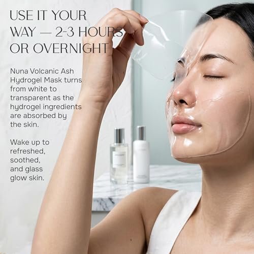 NUNA Volcanic Ash Hydrogel Face Masks with Smile Line Patches – Korean Glass Skin Detox & Deep Hydrating Jelly Mask with Hyaluronic Acid, Ceramides – Overnight Moisturizing + Purifying Care, 7 Sheets Avelisse