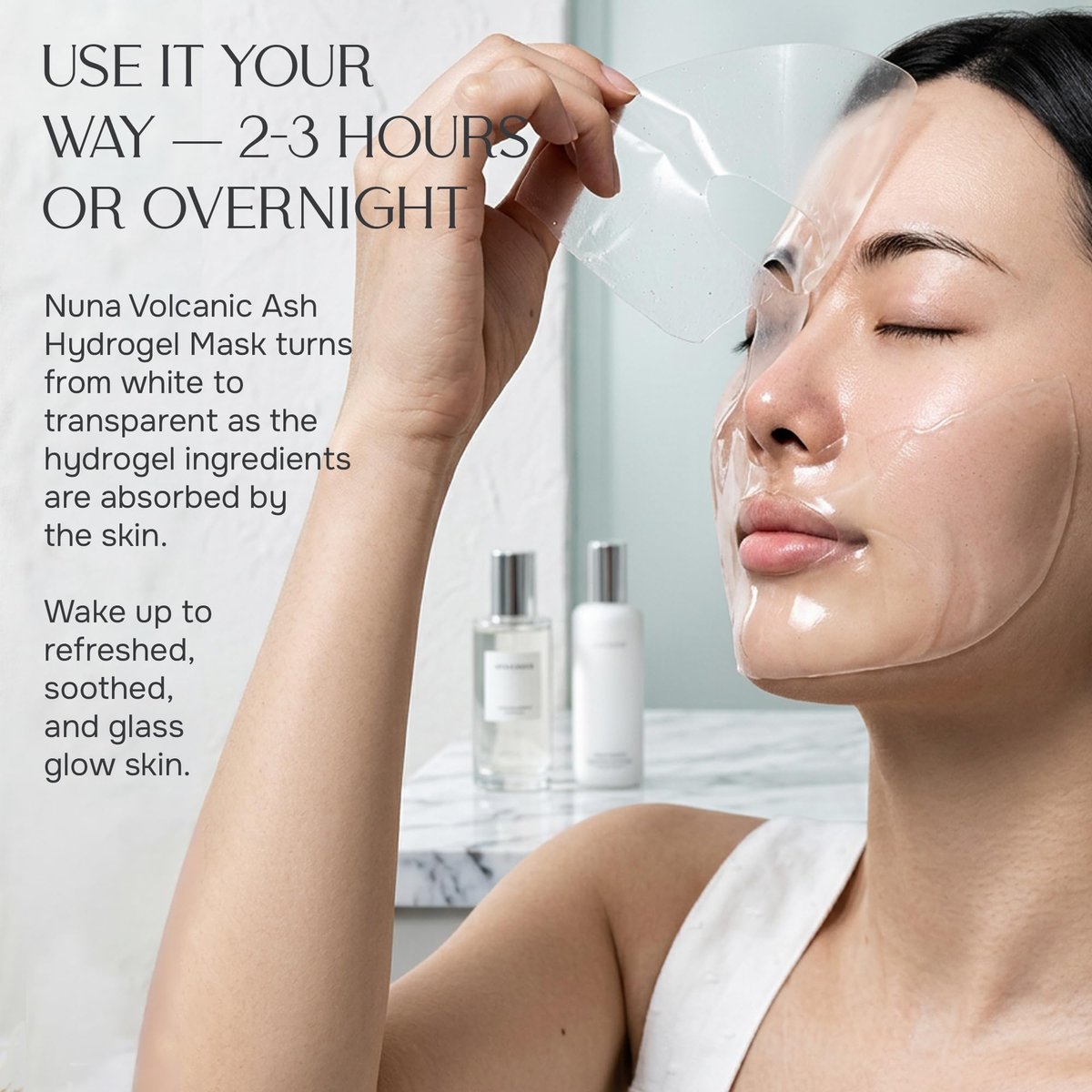 NUNA Volcanic Ash Hydrogel Face Masks with Smile Line Patches – Korean Glass Skin Detox & Deep Hydrating Jelly Mask with Hyaluronic Acid, Ceramides – Overnight Moisturizing + Purifying Care, 7 Sheets Avelisse